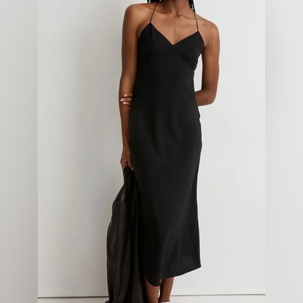 Madewell Layton Midi V-neck Adjustable Cami Straps Slip‎ Dress True Black - 10